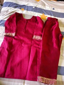 Elegant Maroon Kurta Set with Golden Embroidery