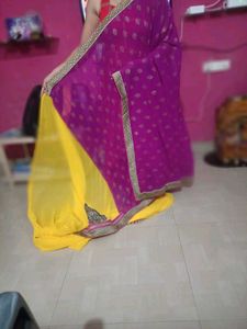 Dual-Tone Magenta &amp; Sunshine Yellow Georgette Sare
