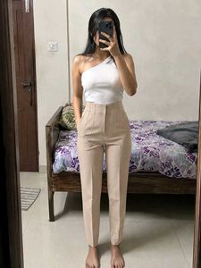 High-Waisted Beige ZARA Trouser