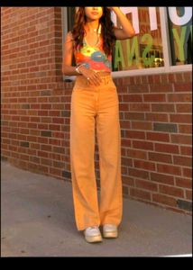 H&amp;M High Waisted Wide Leg Orange Jeans