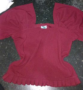 Maroon Ruffled Puff Sleeve Top