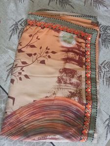 Peach Abstract Print Saree