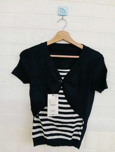 Black Cropped Cardigan & Top Set