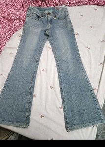 Women's Blue Denim Jeans with Lace Detail