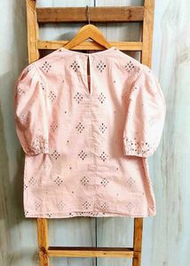 Pink Eyelet Puff Sleeve Top Size-38