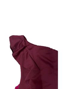 Burgundy One-Shoulder Ruffle Dress