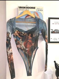 Renaissance Print Sheer Bodysuit