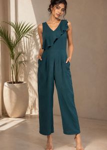 Elegant Teal Ruffle Jumpsuit
