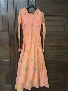 embroidered orange anarkali suit