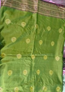 Green Saree with Orange Blouse