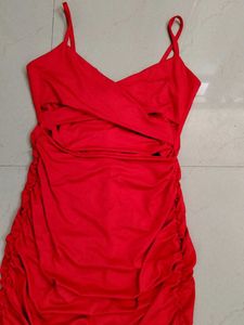 Chic Red Ruched Bodycon Dress