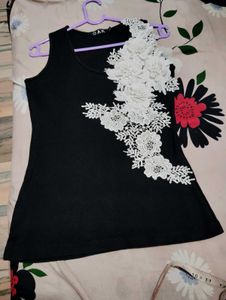 Black Lace Flower Applique Top