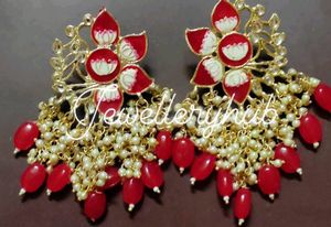 Boho Red &amp; Gold Statement Earrings❤🎉