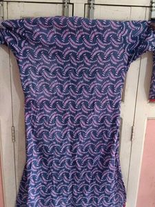 purple Blue Printed Kurta with Embroidery