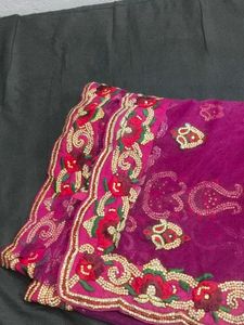 Embroidered Magenta Saree