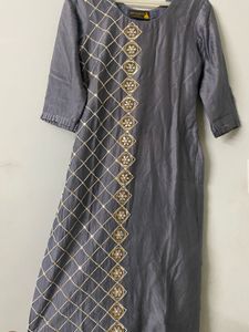 Metallic Grey Suit And Pant Set: Beads+Gota Patti