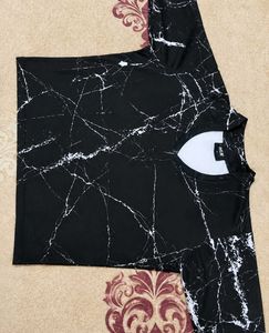 Black Marble Print V-Neck Top
