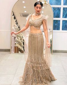 Solenne Chikoo Soft Net Indo-Western Fishcut Lehga