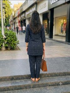 Navy Blue Printed Kurta