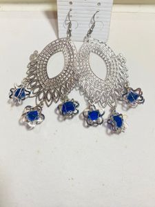 Silver Dangle Earrings with Blue Accents
