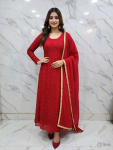 Elegant Red Kurta anarkali with Dupatta