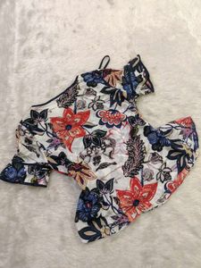 Vibrant Floral Print Top with Strappy Neckline