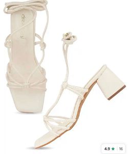 Stylish White Lace-Up Block Heels