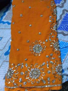 Orange Sequined Saree