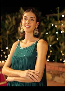 citrine green mirror work kurta set