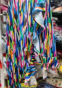 Boho Abstract Print Ruffle Dress