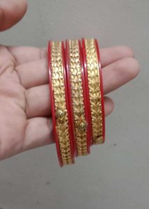 Red &amp; Gold Bangle Set - Indian Traditional