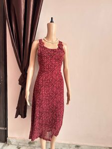 Red Floral Print Midi Dress