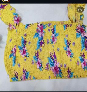 Yellow Floral Smocked Crop Top