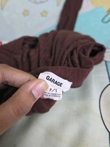 GARAGE Ribbed Brown Long Sleeve Top