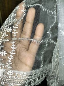 White Embroidered Net Dupatta