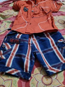 Cute Orange Shirt and Plaid Shorts Set
