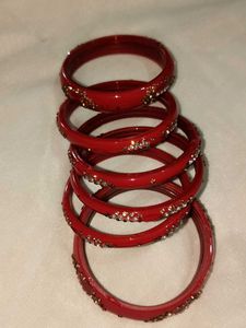 Red Bangle Set with Stone Work