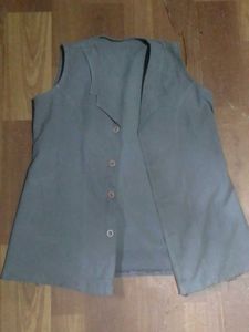 Korean Grey Sleeveless Coat For Womens
