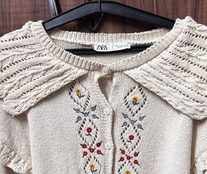 zara Chic Embroidered Knit Cardigan