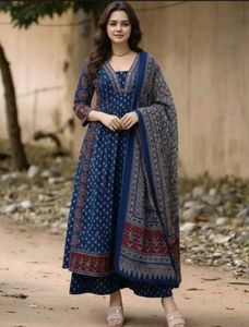 Elegant Blue Printed Kurta Set