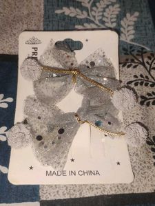Sparkling Silver Bow Hair Clips