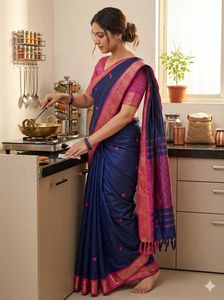 Elegant Blue & Pink Silk Saree  stitched blouse av