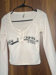 Cream Graphic Long Sleeve Top