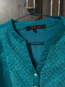 Teal Blue Embroidered Kurti for Women