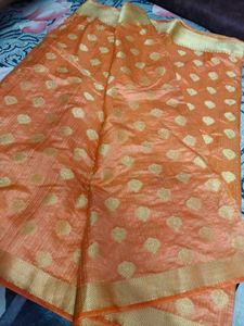 Beautiful Orange Saree with Golden Border