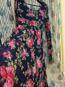 Varanga Navy Floral Print Kurta