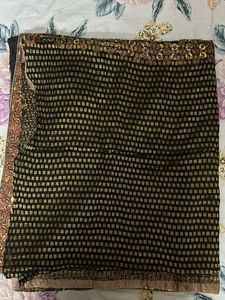 Embellished Black &amp; Gold Saree
