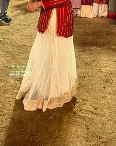 Elegant White Tulle Skirt with Gold Border