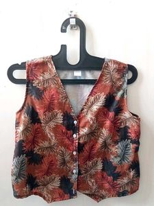 Vintage Leaf Print Vest