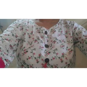 White Floral Straight Kurti